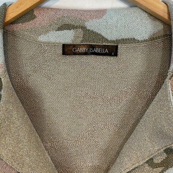 Gabby Isabella Camo Print Metallic Fringed Cardigan Size Small - Picture 7 of 11